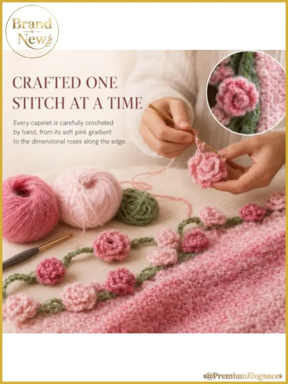 Hand Crocheted Floral Capelet Shawl Knitted Shoulder Wrap for Women